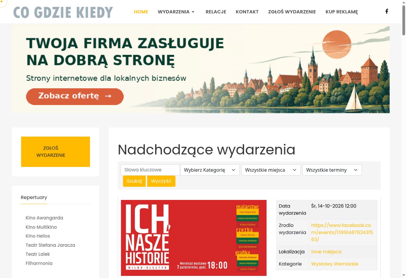 Zrzut strony głównej Co Gdzie Kiedy Olsztyn
