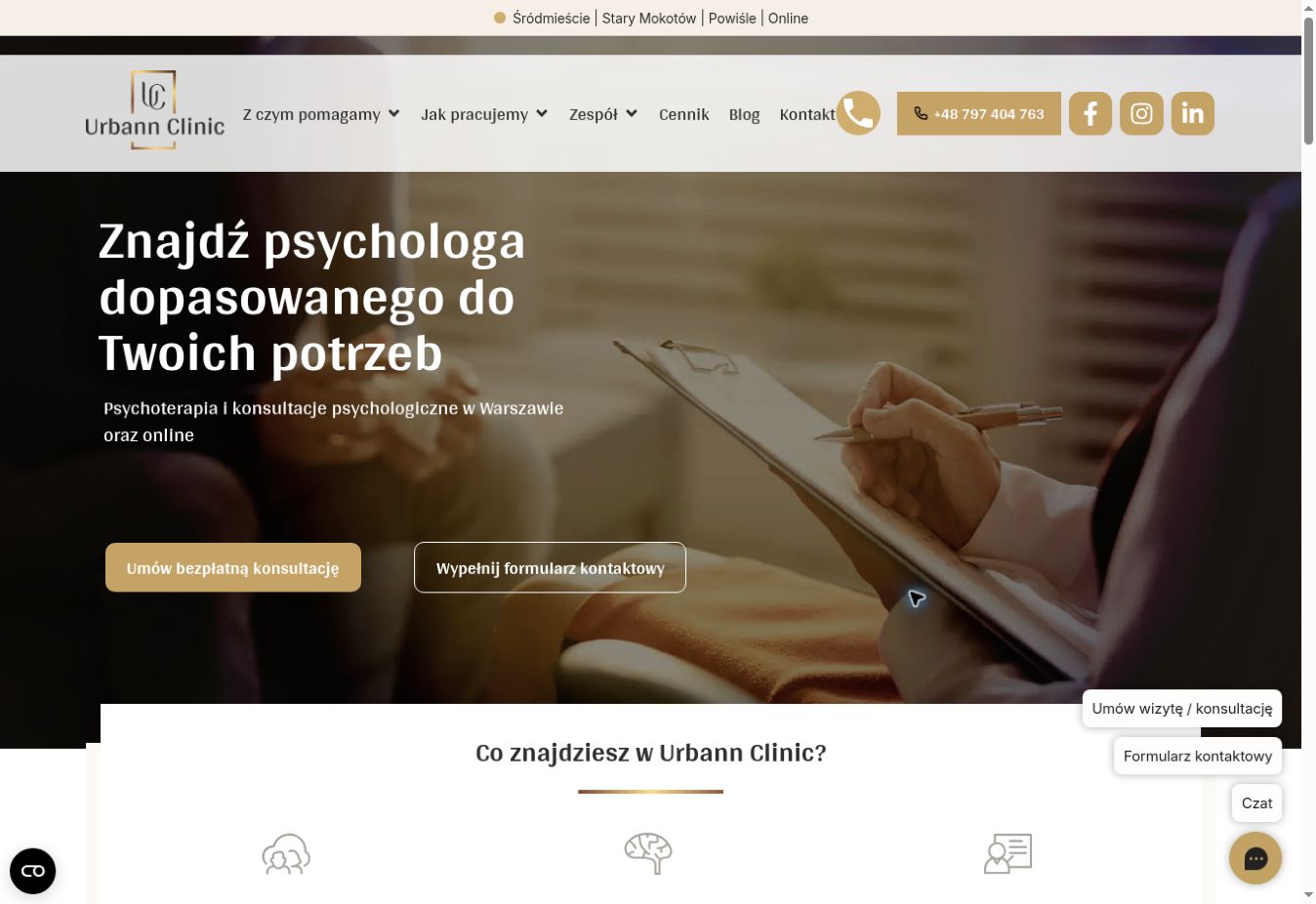 Zrzut strony głównej Urbann Clinic